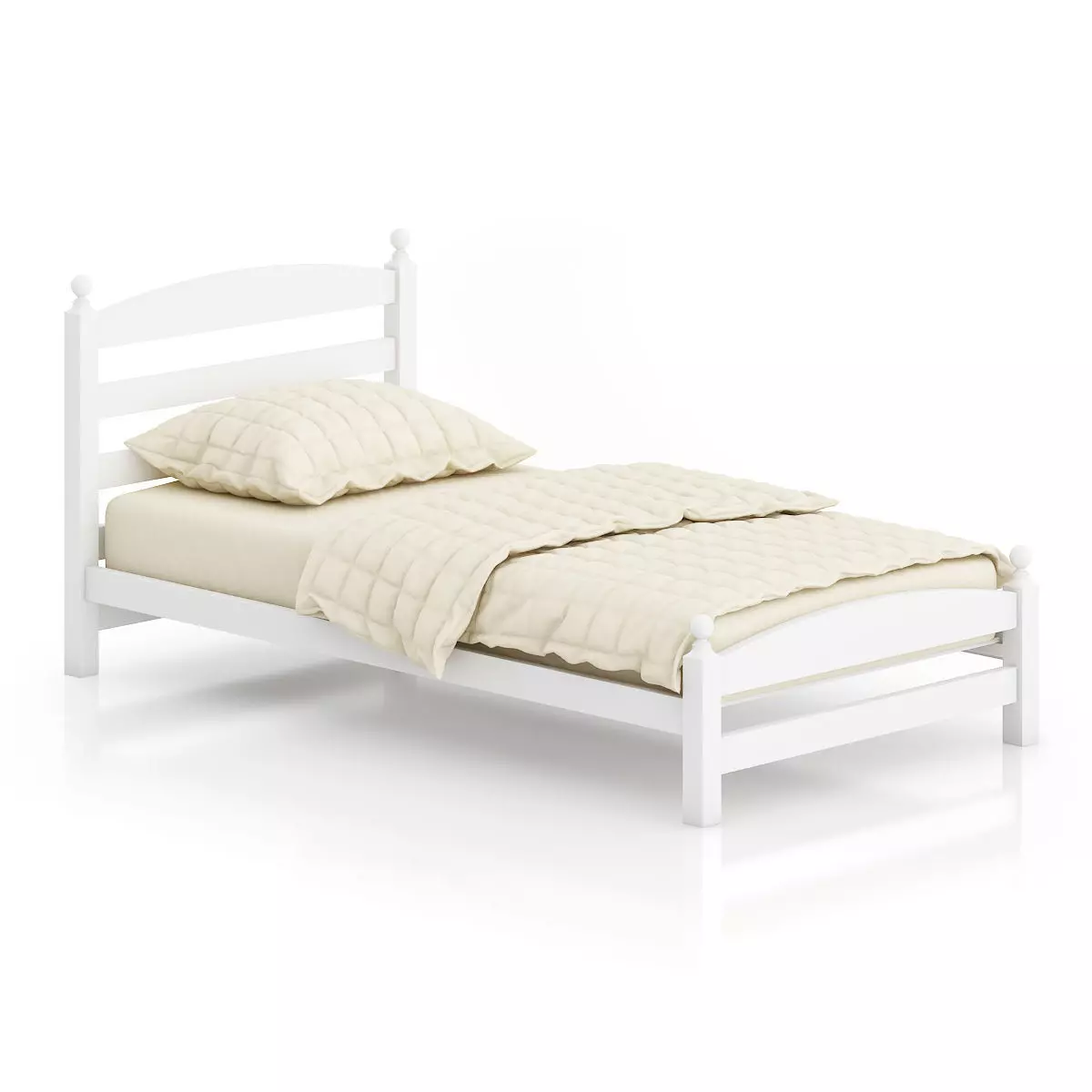 White Single Bed 3D model_0