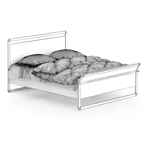 Modern Wooden Bed with Blue Bedclothes