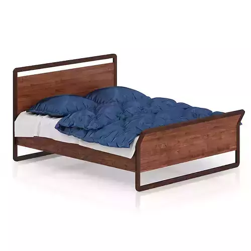 Modern Wooden Bed with Blue Bedclothes