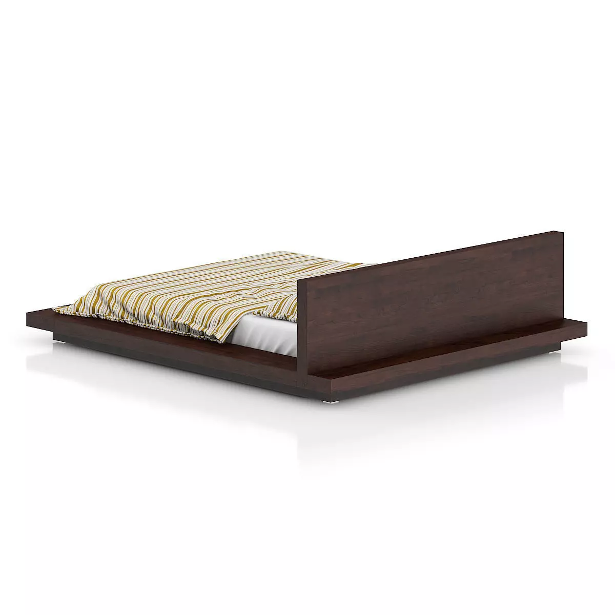 Wooden Bed with Stripped Bedclothes 3D model_2