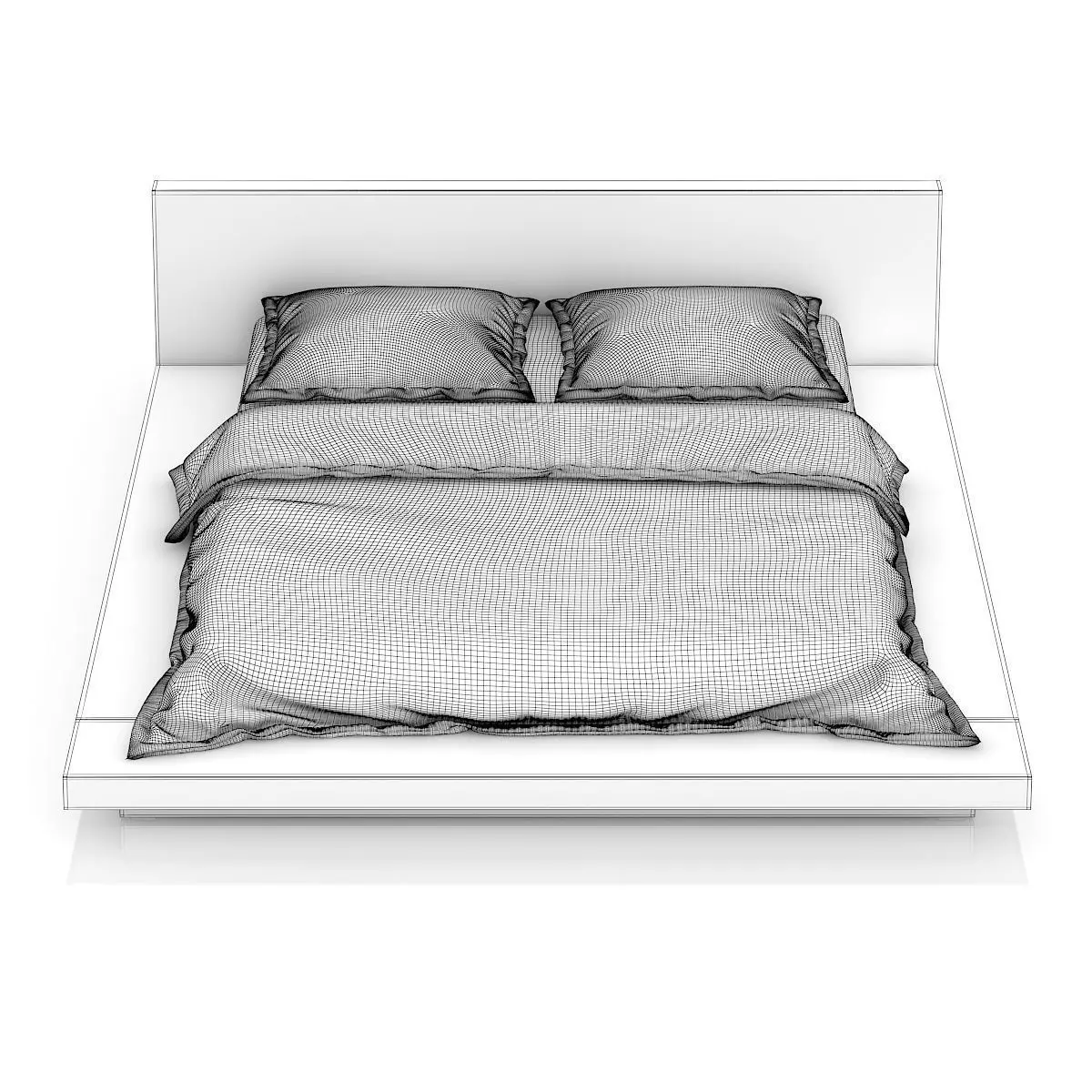 Wooden Bed with Stripped Bedclothes 3D model_5