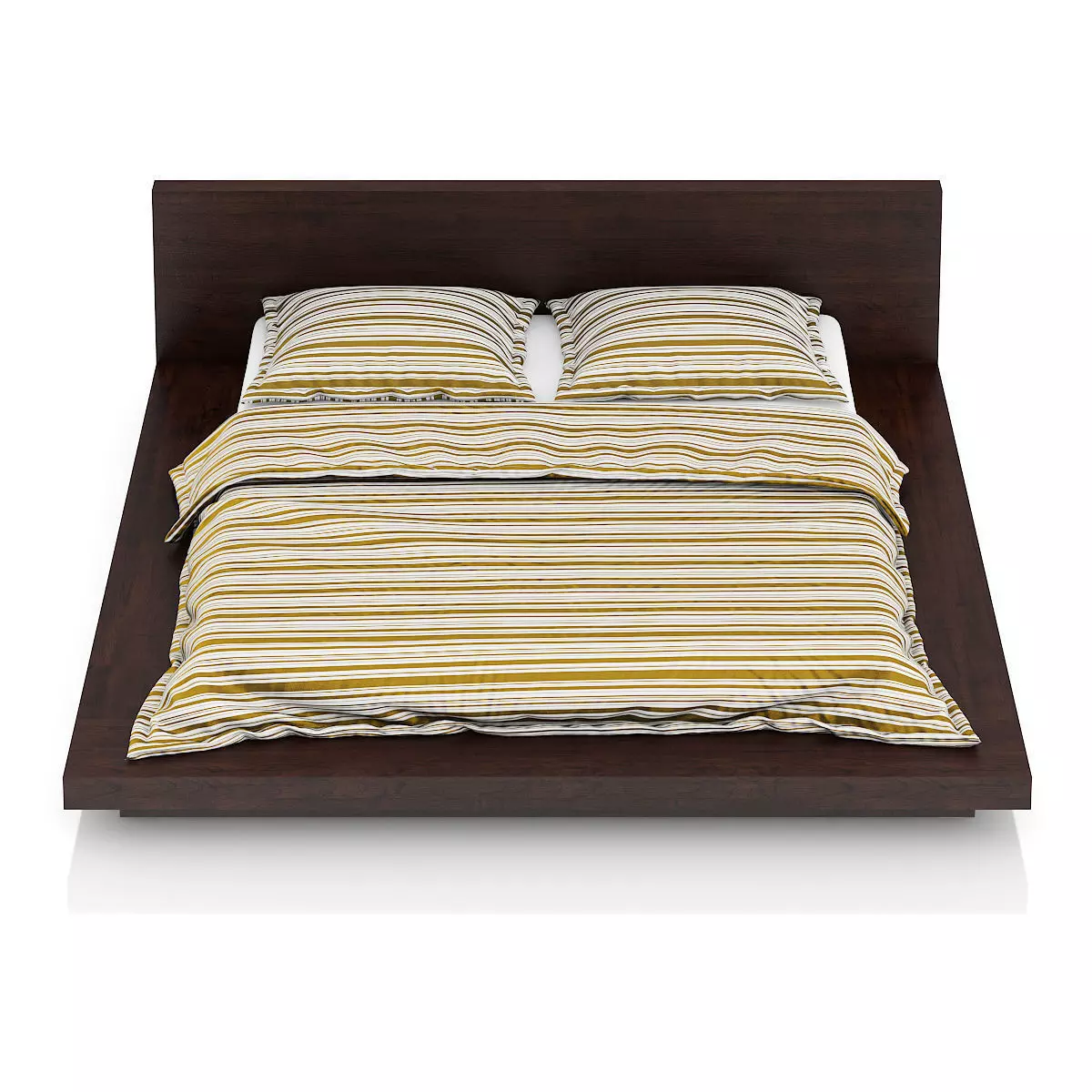 Wooden Bed with Stripped Bedclothes 3D model_4