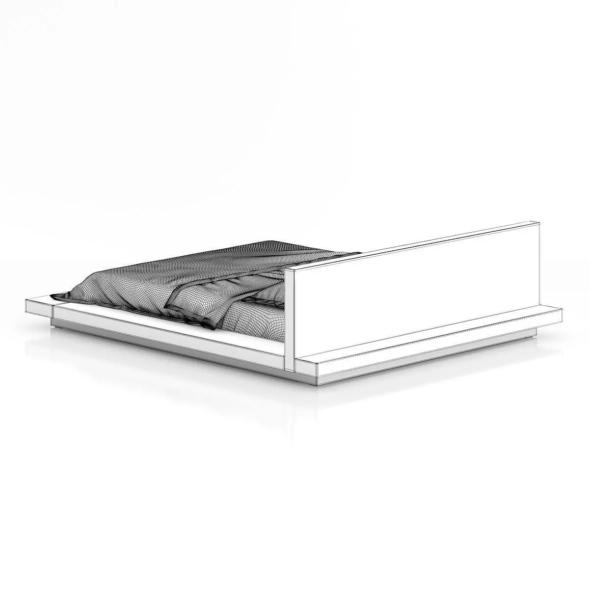 Wooden Bed with Stripped Bedclothes 3D model_3