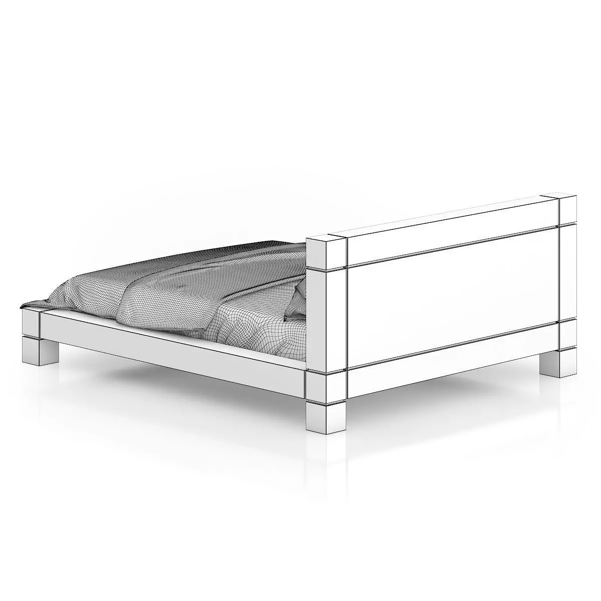 Wooden Bed with Black-Orange Bedclothes 3D model_3