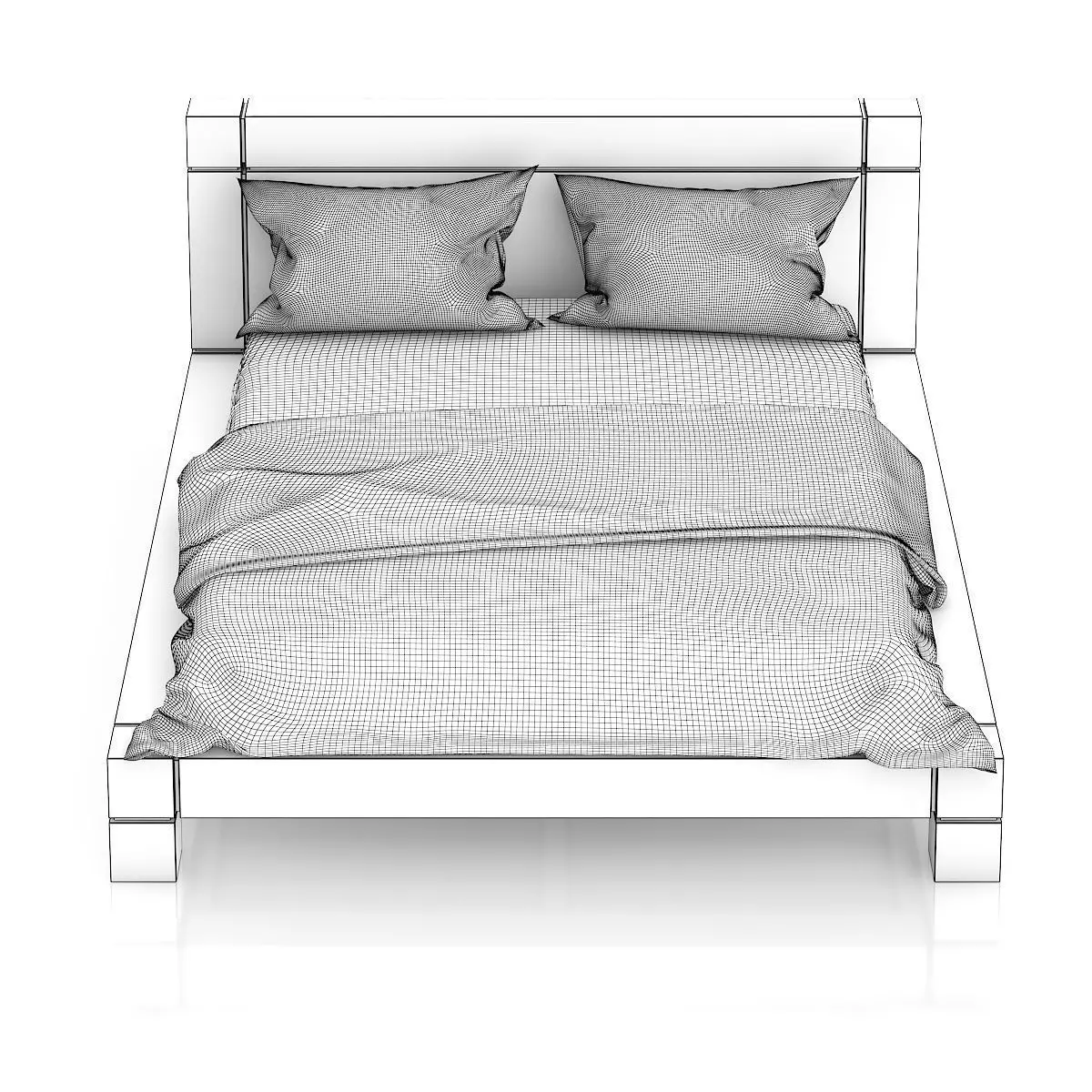 Wooden Bed with Black-Orange Bedclothes 3D model_5