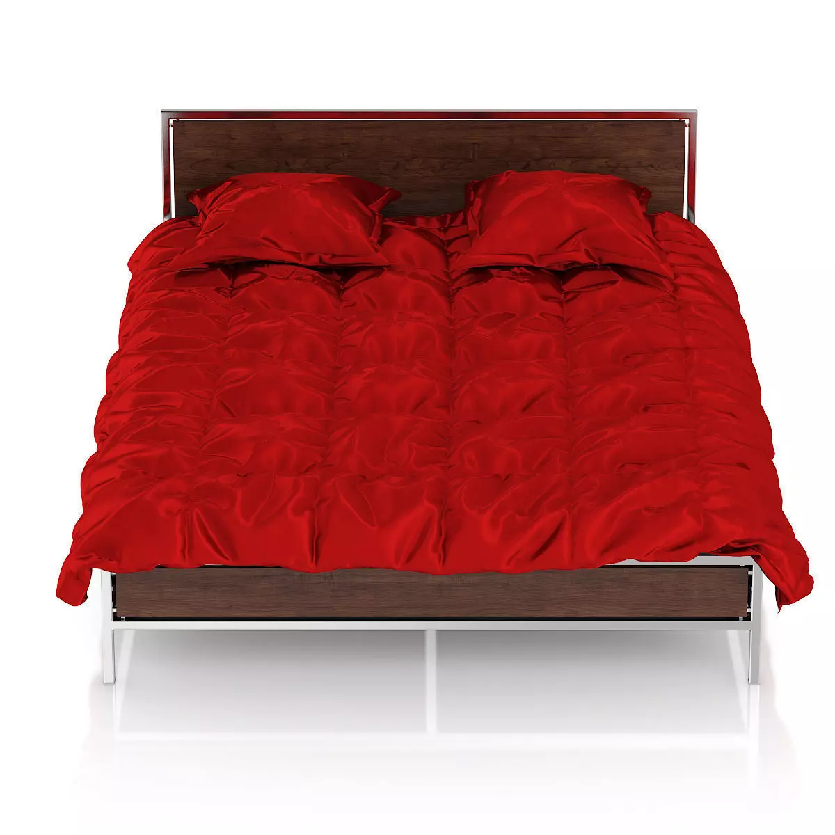 Wooden Bed with Red Bedclothes 3D model_4