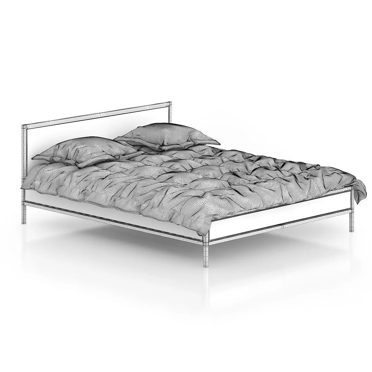 Wooden Bed with Red Bedclothes 3D model_1