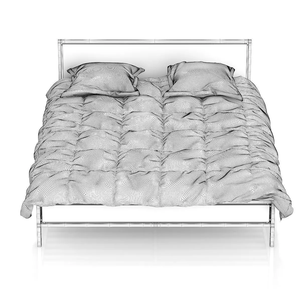 Wooden Bed with Red Bedclothes 3D model_5