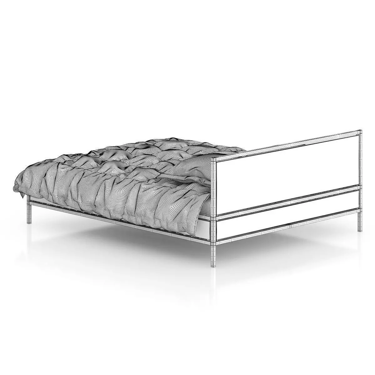 Wooden Bed with Red Bedclothes 3D model_3