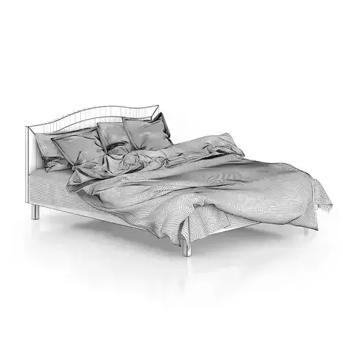 Wooden Bed with Grey Bedclothes