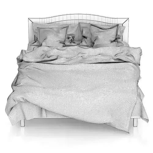 Wooden Bed with Grey Bedclothes