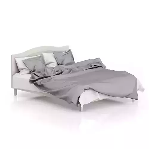 Wooden Bed with Grey Bedclothes