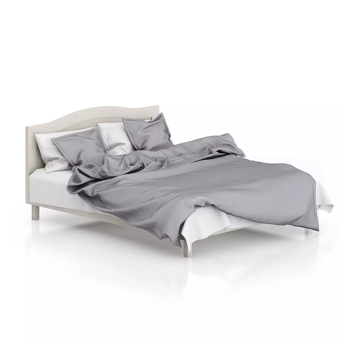 Wooden Bed with Grey Bedclothes 3D model