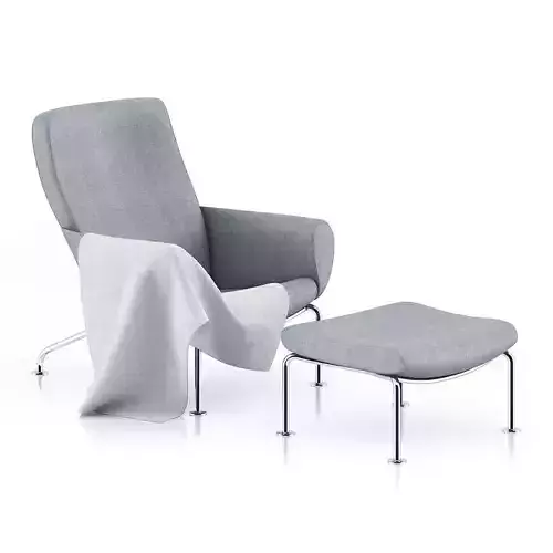 Grey Lounge Chair with Footrest 3D model