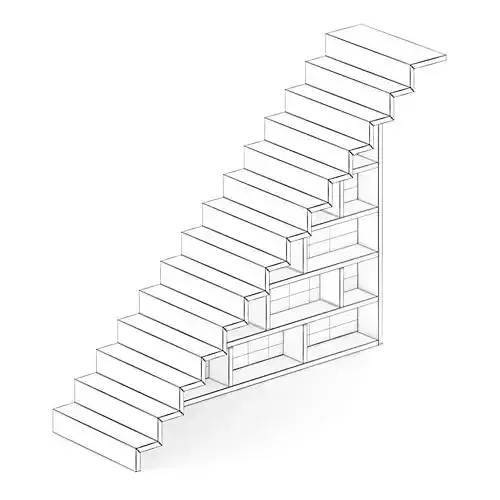 Wooden Stairs with Bookshelf