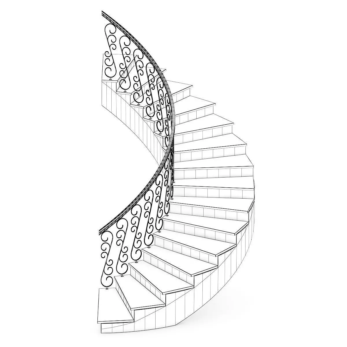 Wooden Spiral Stairs 7 3D model_1