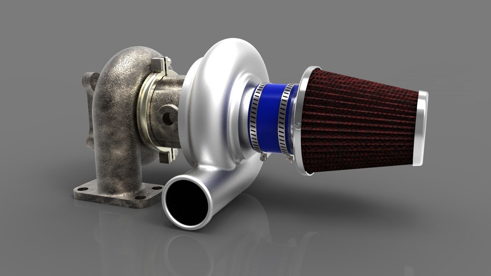 Turbocharger with air filter 3D Model .ige .igs .iges .wrl .wrz