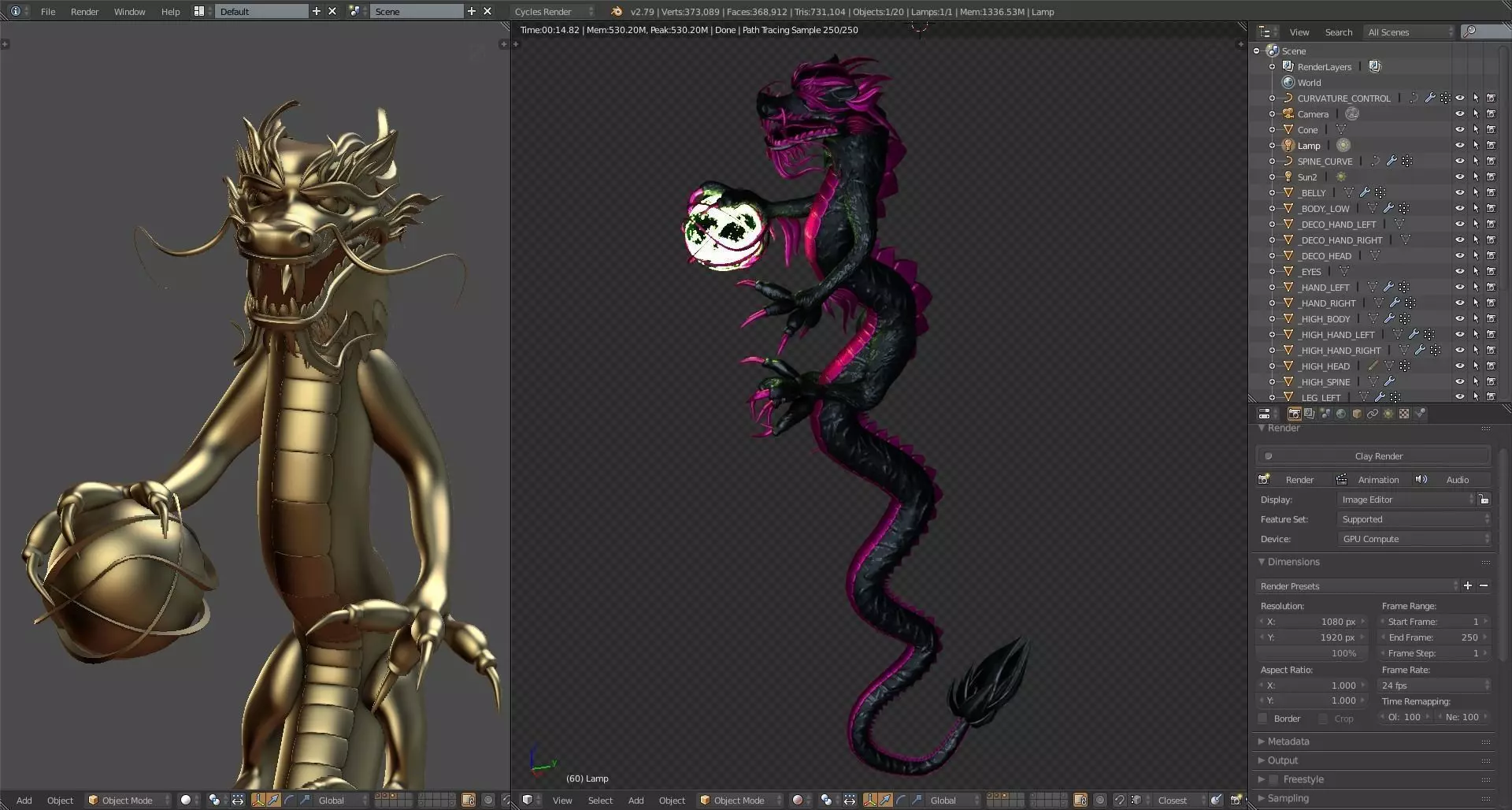 Chinese Dragon Mesh and blend file 3D model_0
