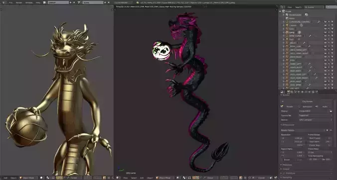 Chinese Dragon Mesh and blend file 3D model