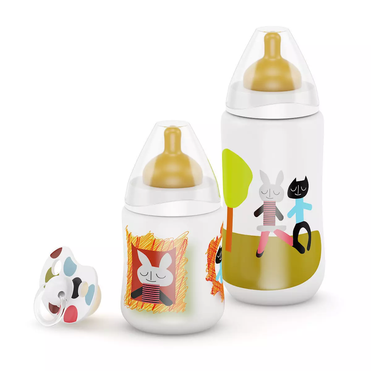 Milk Bottles and Soother 3D model_0