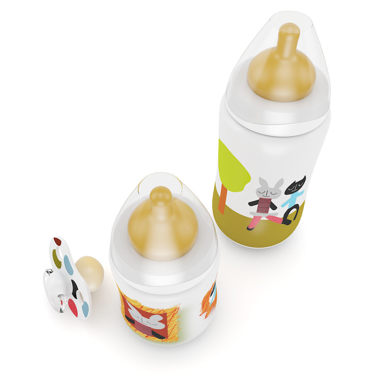 Milk Bottles and Soother 3D model_2