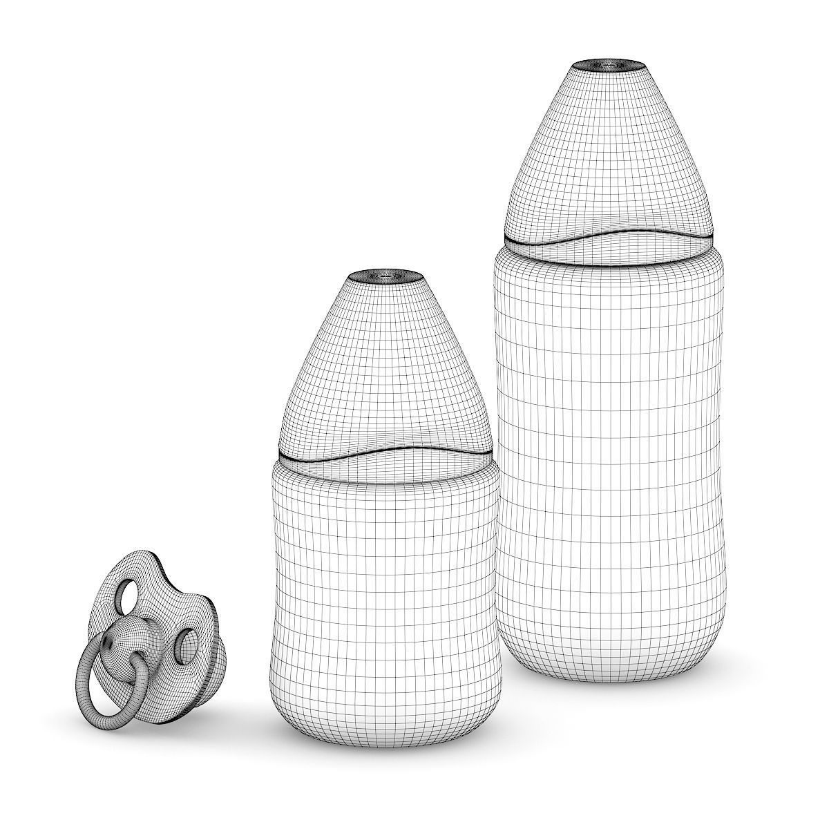 Milk Bottles and Soother 3D model_1