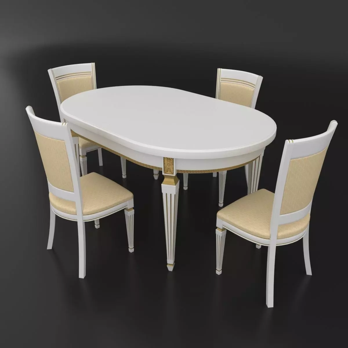 Dining set of classical design Nike Avorio table and chairs 3D model_0