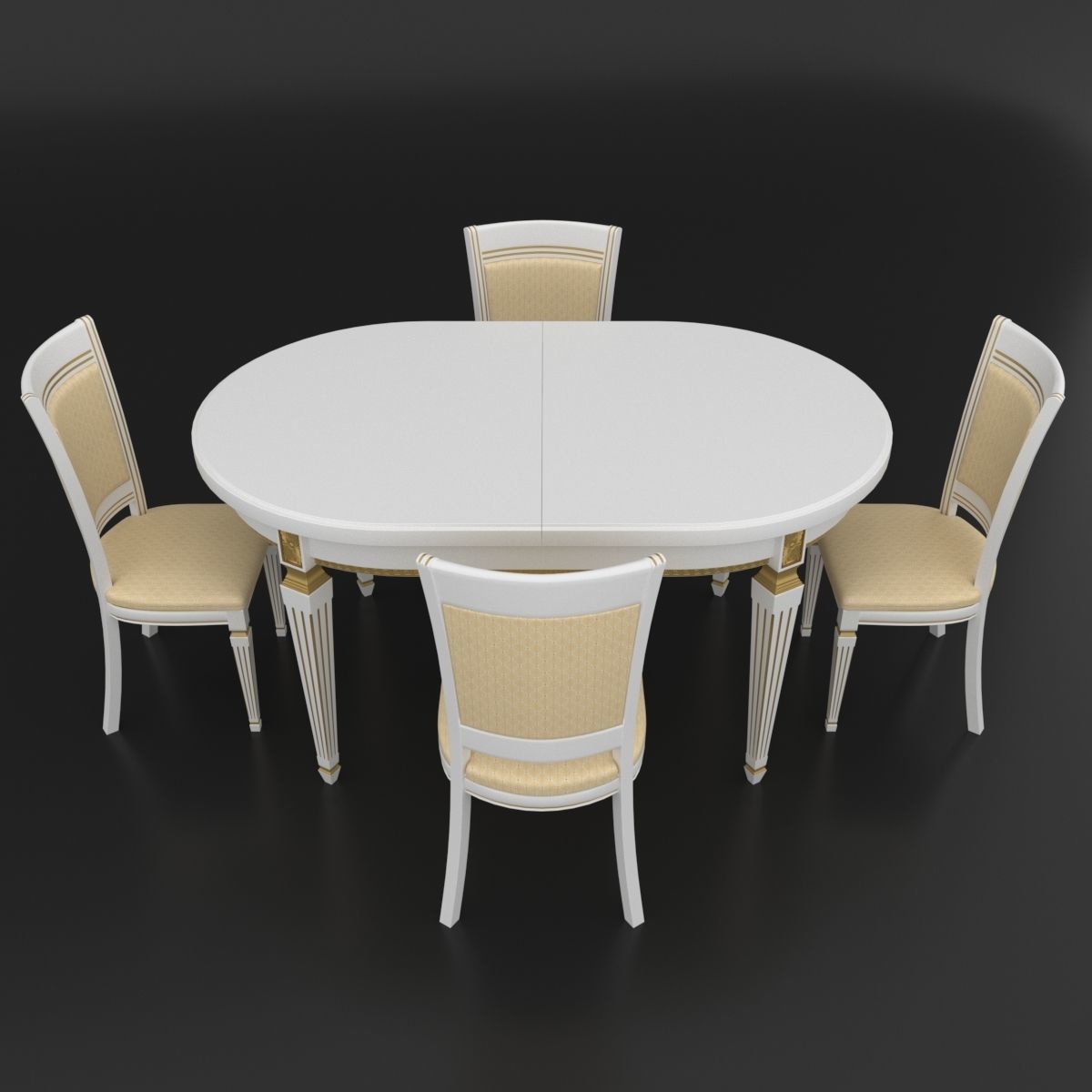 Dining set of classical design Nike Avorio table and chairs 3D model_2