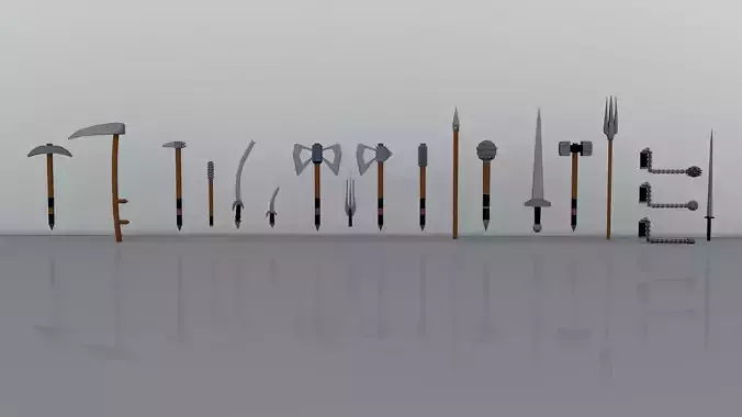 Weapons group of different Low-poly 3D model