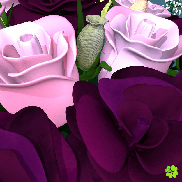 Bridal bouquet of lisianthus and roses multicolor 3D model_13