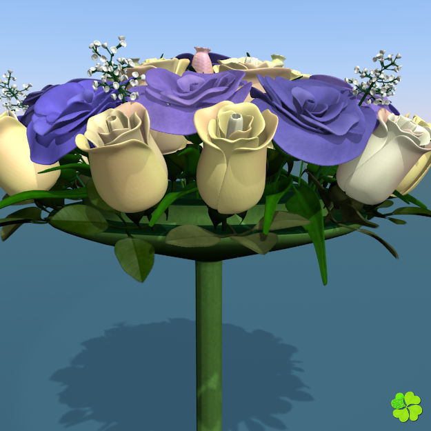 Bridal bouquet of lisianthus and roses multicolor 3D model_3