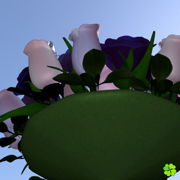 Bridal bouquet of lisianthus and roses multicolor 3D model_40