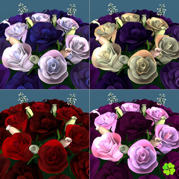Bridal bouquet of lisianthus and roses multicolor 3D model_15