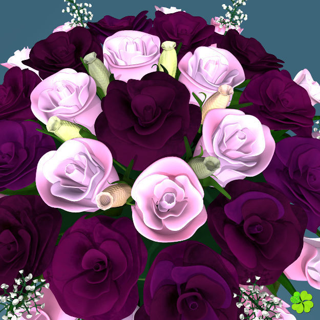 Bridal bouquet of lisianthus and roses multicolor 3D model_28
