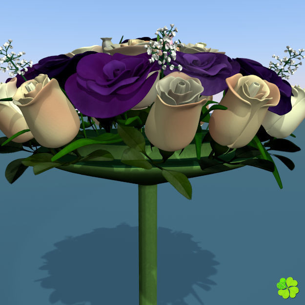 Bridal bouquet of lisianthus and roses multicolor 3D model_39