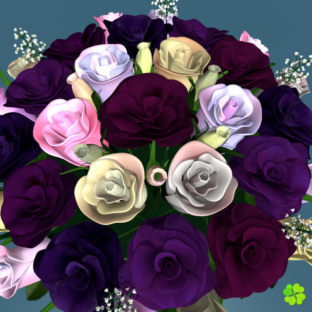 Bridal bouquet of lisianthus and roses multicolor 3D model_20