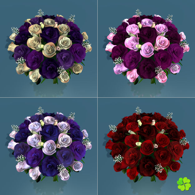 Bridal bouquet of lisianthus and roses multicolor 3D model_6