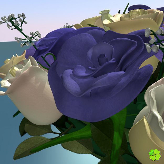 Bridal bouquet of lisianthus and roses multicolor 3D model_19