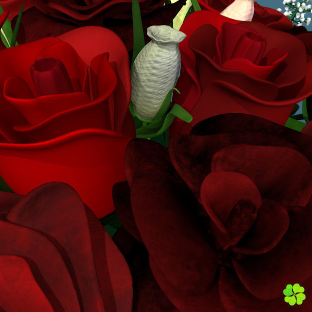 Bridal bouquet of lisianthus and roses multicolor 3D model_8