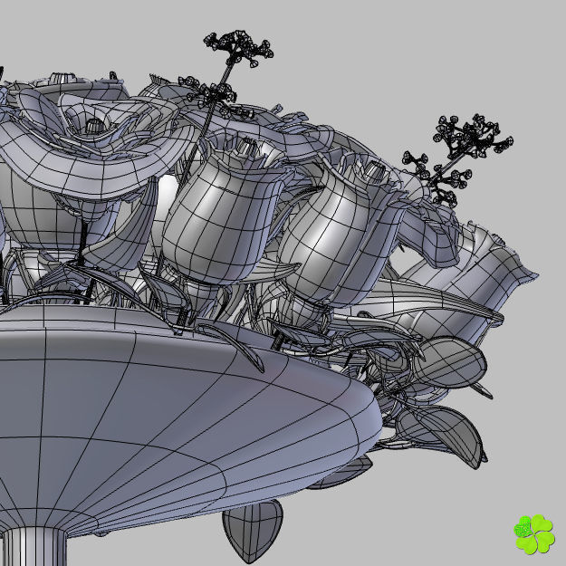 Bridal bouquet of lisianthus and roses multicolor 3D model_51