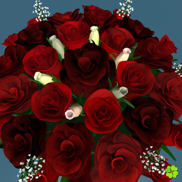 Bridal bouquet of lisianthus and roses multicolor 3D model_16