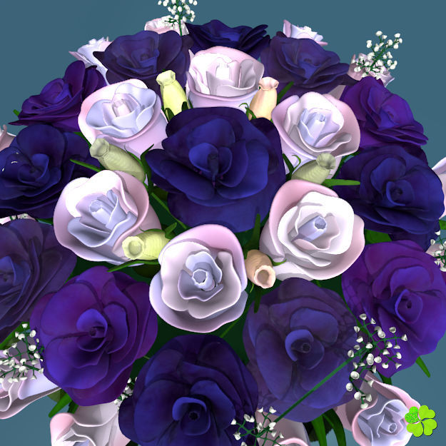 Bridal bouquet of lisianthus and roses multicolor 3D model_34