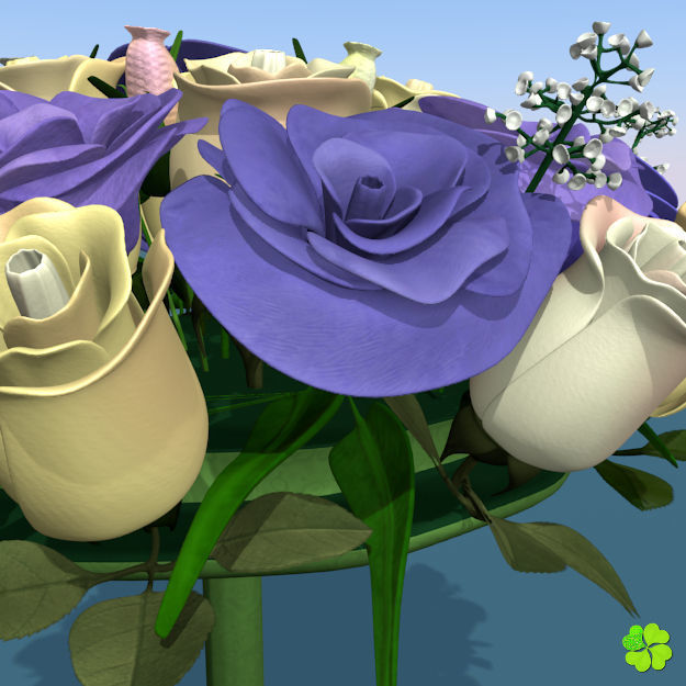 Bridal bouquet of lisianthus and roses multicolor 3D model_41