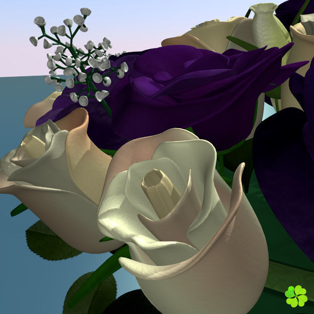Bridal bouquet of lisianthus and roses multicolor 3D model_17