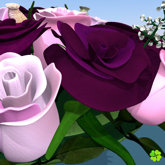 Bridal bouquet of lisianthus and roses multicolor 3D model_21