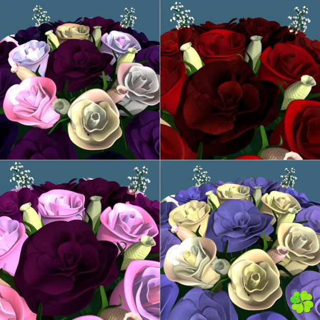 Bridal bouquet of lisianthus and roses multicolor 3D model_31