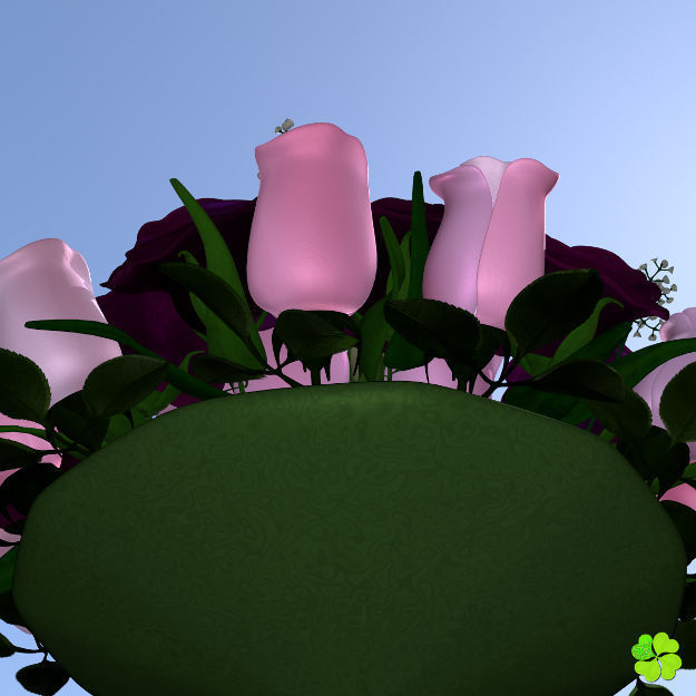 Bridal bouquet of lisianthus and roses multicolor 3D model_37