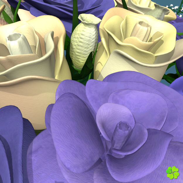 Bridal bouquet of lisianthus and roses multicolor 3D model_35