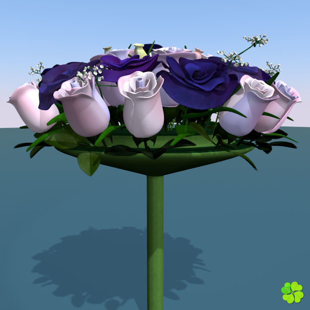 Bridal bouquet of lisianthus and roses multicolor 3D model_18