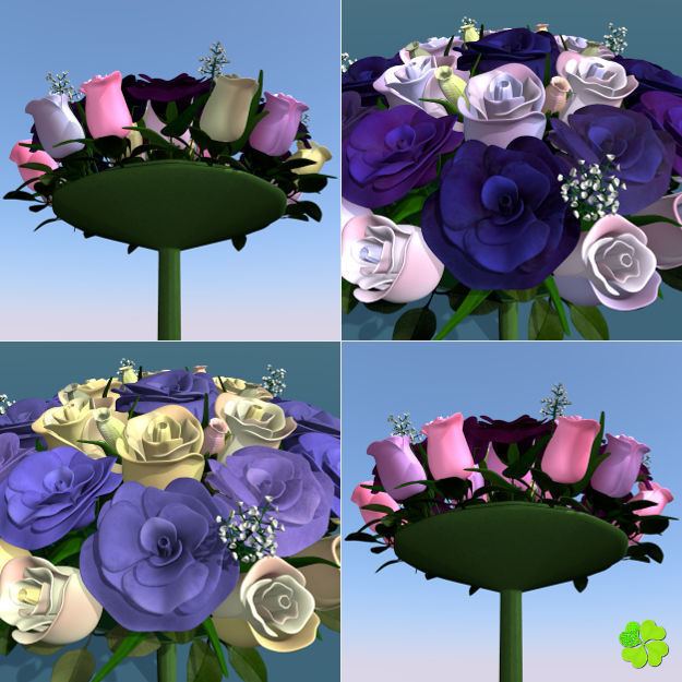 Bridal bouquet of lisianthus and roses multicolor 3D model_38